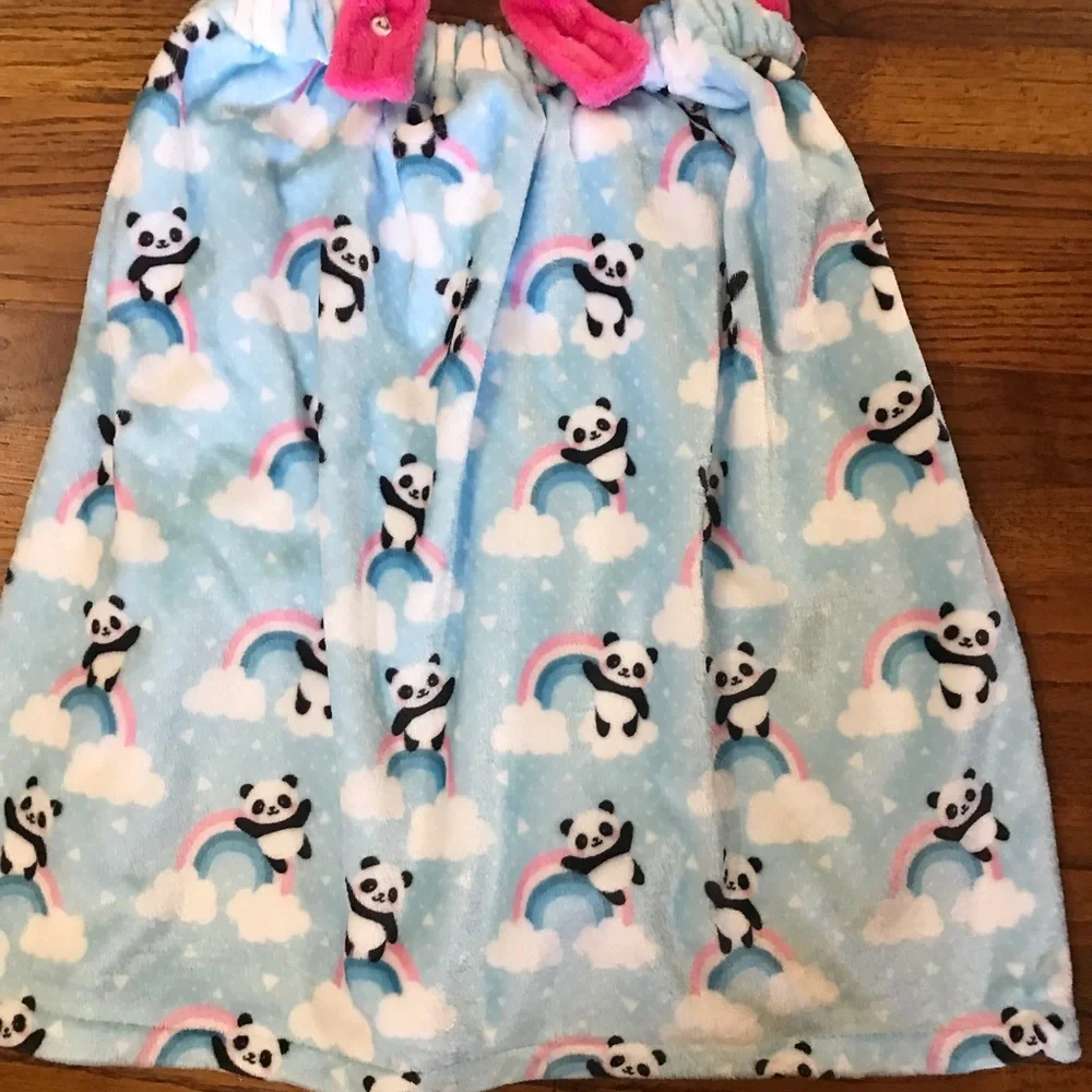 Girls Kids Bath Towel Wrap Cover Headband Hair Wrap Cotton Plush Panda & Rainbow